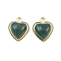 Natural Moss Agate Pendants, Brass Heart Bezeled Charms, Long-Lasting Plated, Cadmium Free & Lead Free, Rack Plating