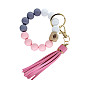 Colorful Silicone Bead Bracelet Keychain with PU Leather Tassel Pendant for Women