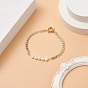 Natural Pearl Beaded Link Anklet with Brass Cob Chains for Women