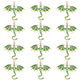 12подвески из эмали с покрытием из сплава, со стразами, очарование дракона, золотые