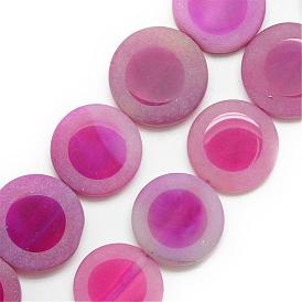 Natural Agate Beads Strand, Half Frosted, Dyed, Flat Round