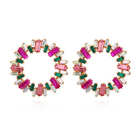 Colorful Geometric Sunflower Earrings with Exaggerated Rhinestones and Hollow-out Design for Women