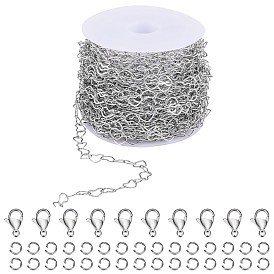 10m 304 Edelstahl-Herzgliederketten, mit Spule, gelötet, mit 30Stk. Sprungringe, 10 Stück Karabinerhaken