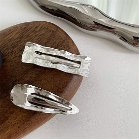 Chic Geometric Hair Clip Set - Silver Alloy Rectangle & Teardrop Duckbill Clips for Bangs and Hairstyles