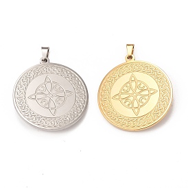 304 Stainless Steel Pendants, Flat Round with Knot Charm