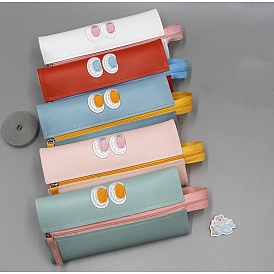Embroidery Eye Imitation Leather Pen Case Bag with Zipper, Pencil Pouch for Office School Students