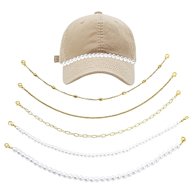 5шт. латунные цепочки-скрепки и акриловые бусины с имитацией жемчуга цепочка для бейсболки, Сплав с застежками когтя омара