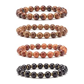 Natural Wood Round Beads Stretch Bracelet, Non-magnetic Synthetic Hematite Beads Energy Power Bracelet for Women