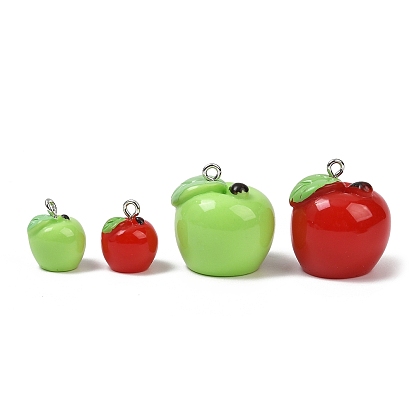 Подвески из непрозрачной смолы, окрашенные распылением, имитация еды, яблочный шарм, с платиновыми тоновыми железными петлями