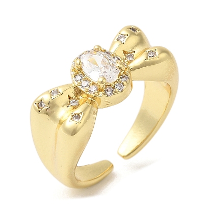 Открытые манжеты с бантом из латуни микро паве с прозрачным фианитом, для женщин, без свинца и без кадмия