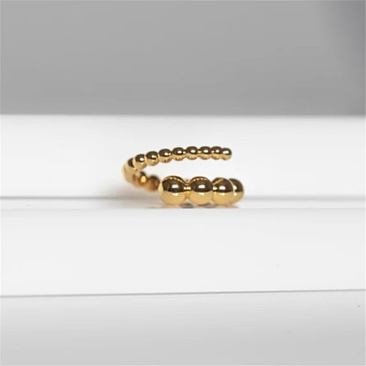 Chic French Style 14K Gold Plated Copper Bead Ring for Women - Elegant and Fashionable