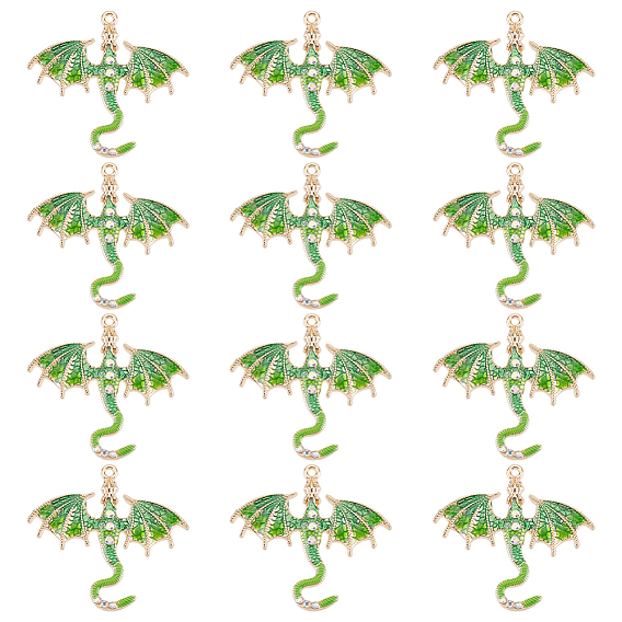 12подвески из эмали с покрытием из сплава, со стразами, очарование дракона, золотые