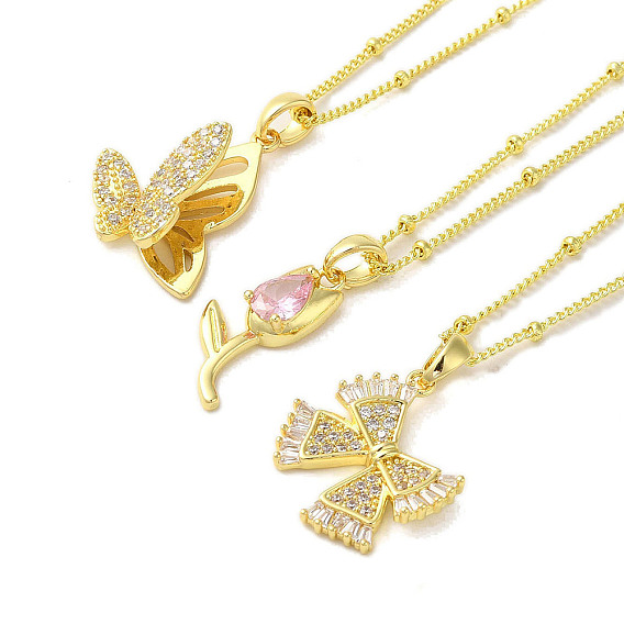 Ожерелья с подвеской из латуни с микропаве и прозрачным кубическим цирконием для женщин, реальный 18 k позолоченный