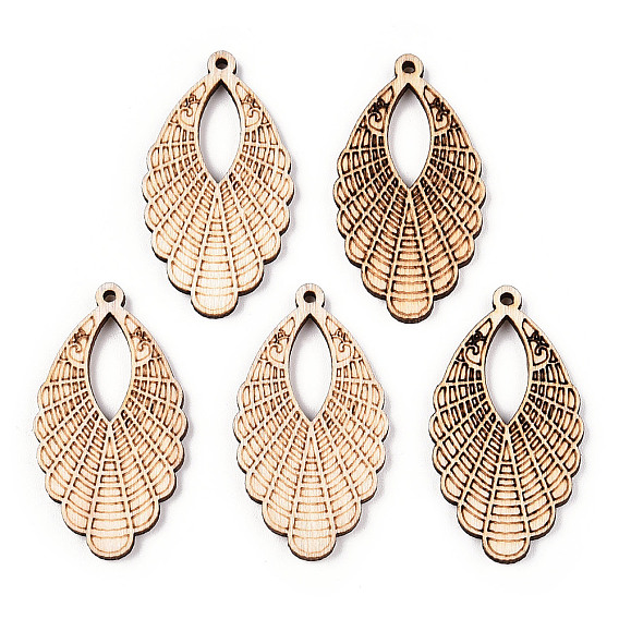 Подвески из неокрашенного натурального дерева тополя, полые подвески в форме слезы