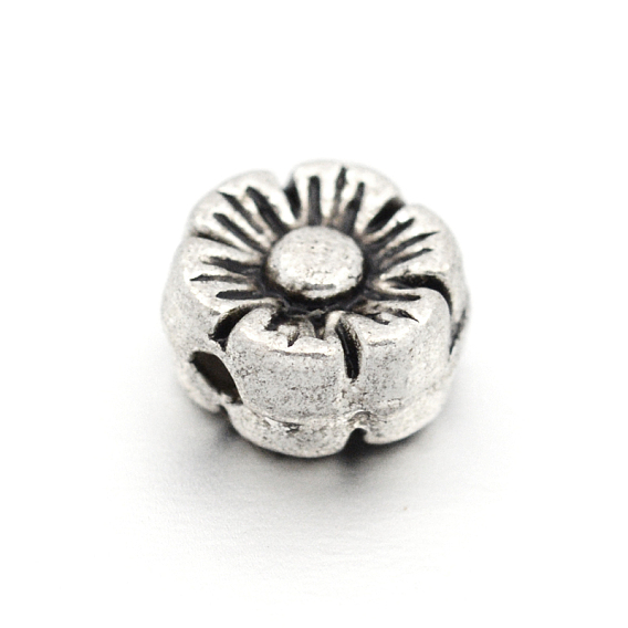 Сплавочные бусины тибетского стиля, дизайн цветка, без свинца, 6x3 мм, отверстие : 1.5 мм