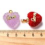 Druzy Resin Pendants, Word Love Heart Charms with Rack Plating Golden Tone Brass Snap on Bails, Long-Lasting Plated, Cadmium Free & Lead Free