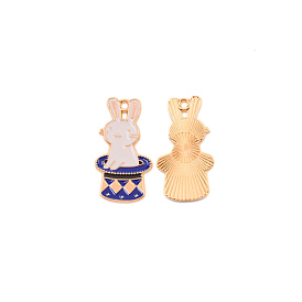 Zinc Alloy Enamel Pendants, Rabbit Bit, Rabbit with Hat