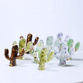 Gemstone Chip & Resin Craft Display Decorations, Cactus Figurine, for Home Feng Shui Ornament