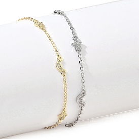 Bracelets en laiton sertis micro-pavés de zircon cubique transparent en forme de lune et d'étoile, plaqué longue durée, crémaillère plaquage, sans plomb et sans cadmium