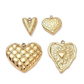 304 Stainless Steel Pendants, Texture Heart Charms, Ion Plating(IP)