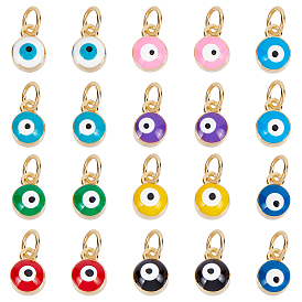 20 piezas 10 colores colgantes de latón esmaltado, larga duración plateado, real 18 k chapado en oro, con anillos de salto, Columna con mal de ojo