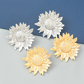 Exaggerated Alloy Sunflower Earrings Vintage Metal Floral Studs for Women