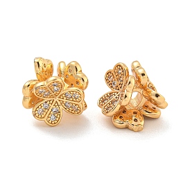 Brass Micro Pave Clear Cubic Zirconia Beads, Flower