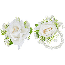 Наборы из искусственных цветов из шелковой ткани и бутоньерок с имитацией жемчуга из пластика, для свадьбы, партийные украшения