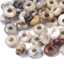 Natural Crazy Agate European Beads, Large Hole Beads, Rondelle