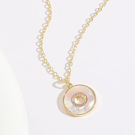 Minimalist and Fashionable Shell Zircon Pendant with 14K Gold Plated Copper Necklace for Women