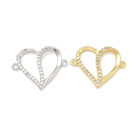 Brass Micro Pave Clear Cubic Zirconia Connector Charms, Heart Links