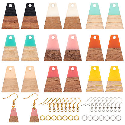 Наборы для изготовления сережек diy, включая подвески из смолы и дерева, медные крючки и кольца для сережек, трапециевидные