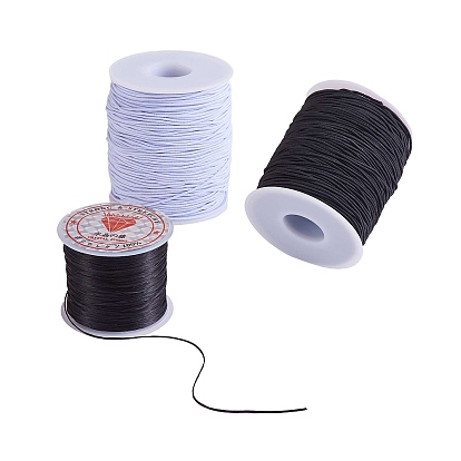 3 Rolls 3 Styles Elastic Cord, for DIY Jewelry Making, Flat & Round