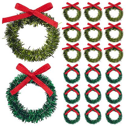 24 шт. 2 цветной полиэстер с железным миниатюрным рождественским венком, аксессуары для кукольного домика с микроландшафтом, притворяясь опорными украшениями