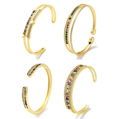 Messing Micro Pave klare Zirkonia Manschette Armreifen, bunte Glasarmreifen für Damen, echt 18 k vergoldet