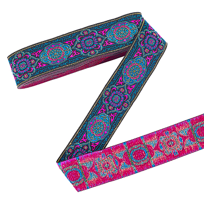 Ruban polyester brodé de style ethnique, accessoires du vêtement, Motif floral