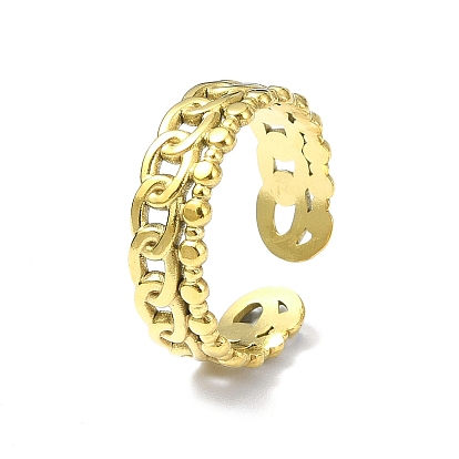 Ion Plating(IP) 304 Stainless Steel Open Cuff Ring, Curb Chains Shape