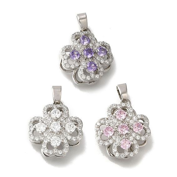 Подвеска из латуни с микропаве из кубического циркония, без свинца и без кадмия, долговечный, цветок