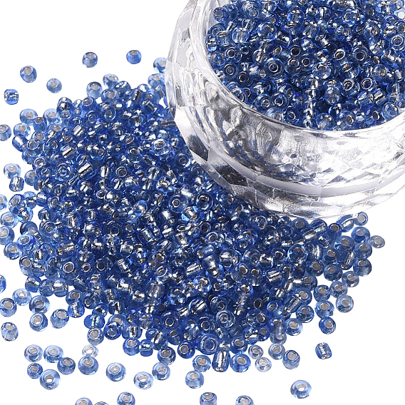 3000pcs 8/0 perles de rocaille en verre, trou rond argenté, ronde