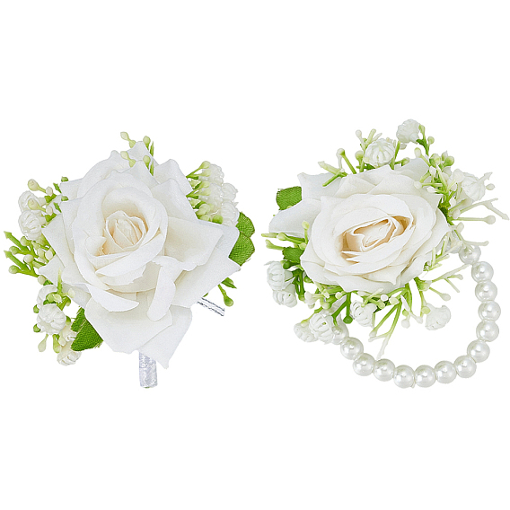 Наборы из искусственных цветов из шелковой ткани и бутоньерок с имитацией жемчуга из пластика, для свадьбы, партийные украшения