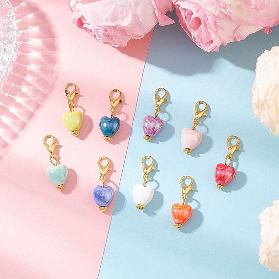 Подвесные украшения из перламутрового фарфора ручной работы, сердце, с цинковым сплавом застежками омаров коготь