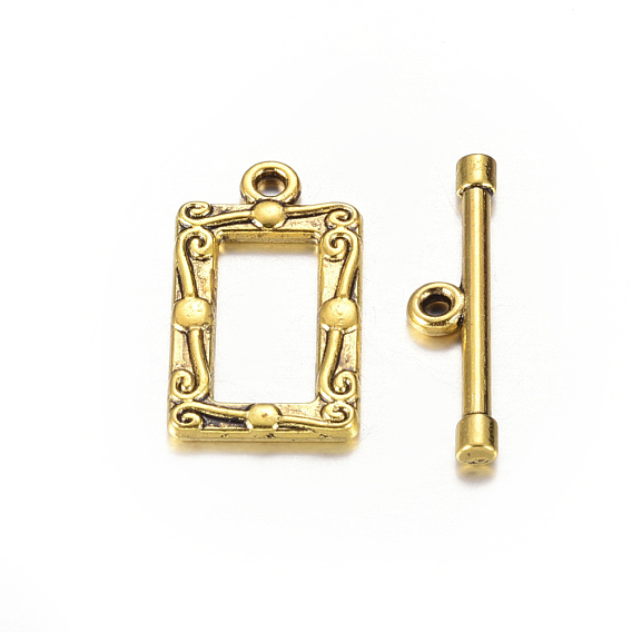 Tibetan Style Alloy Toggle Clasps, Lead Free and Cadmium Free, Rectangle, Rectangle: 20x11.5mm, Bar: 22x5mm, Hole: 2.5mm