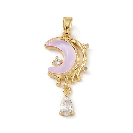 Rack Plating Brass Pendant, with Resin & Cubic Zirconia, Lead Free & Cadmium Free, Long-Lasting Plated, Moon
