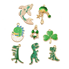 Alloy Enamel Pendants, Golden, Fish/Shell/Dinosaur/Clover/Bikini Charm