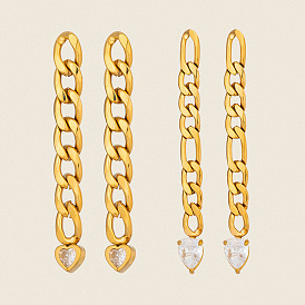 304 Pendientes de botón de acero inoxidable con circonitas cúbicas engastadas para mujer, corazón