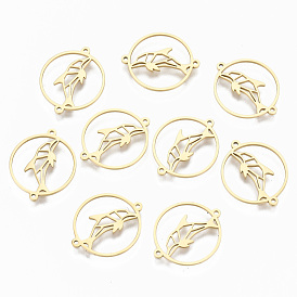 304 Stainless Steel Links Connectors, Laser Cut, Flat Round with Dolphin