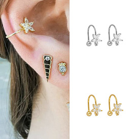 Sparkling Flower Clip-on Earrings with CZ Stones for Women