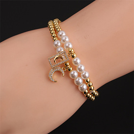 Fashionable Gold-Plated Copper Bracelet with Moonstone Zircon Handmade Jewelry