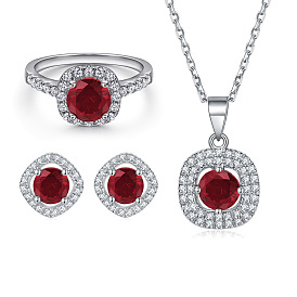 Stylish S925 Jewelry Set with Ruby - Ring, Earrings & Necklace for Women