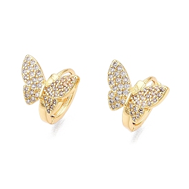 Butterfly Clear Cubic Zirconia Hoop Earrings, Brass Earrings for Women